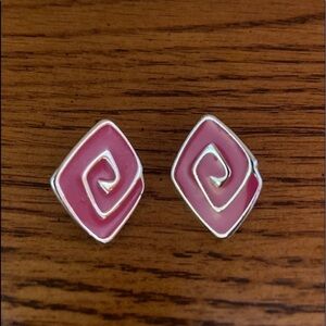 Vintage 1980s Bold Enamel Pink and Silver pierced Earrings